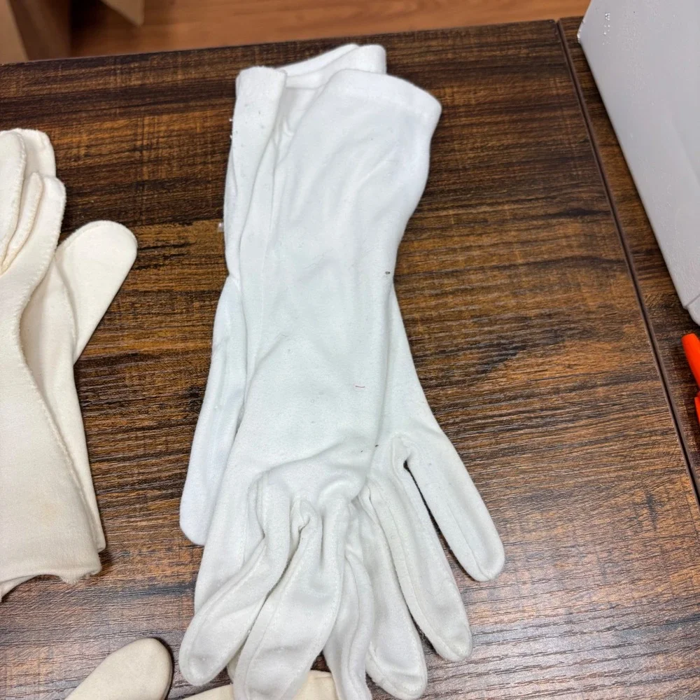 Vintage White Cream Formal Gloves Lot of 4 Pairs Mid Century Embroidered Costume